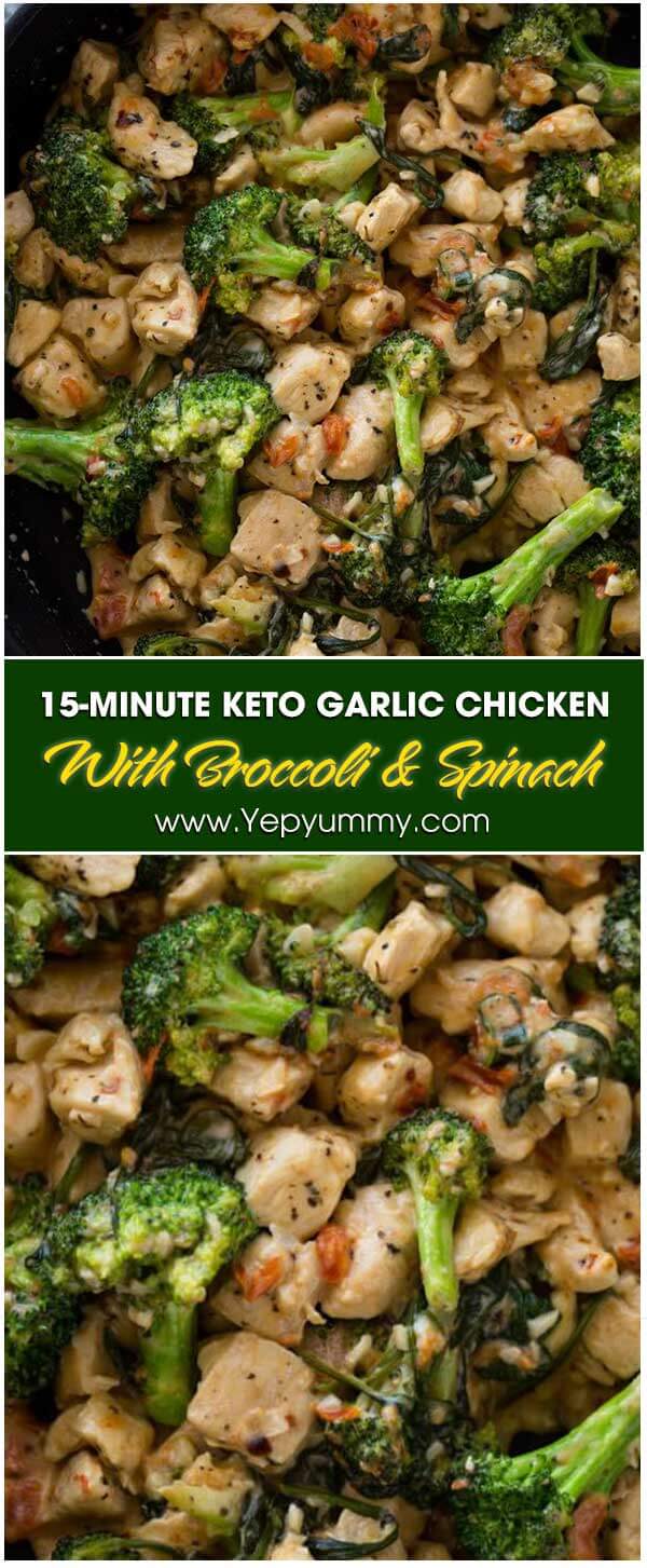 15-Minute keto Garlic Chicken with Broccoli and Spinach