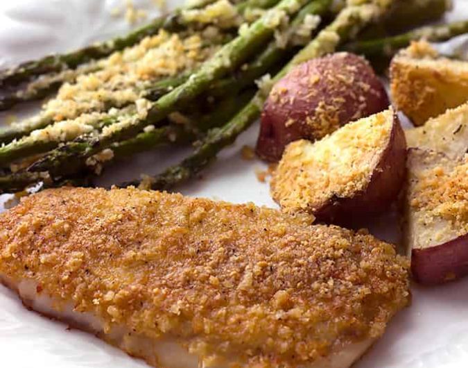Baked Parmesan Pork Chops Potatoes & Asparagus