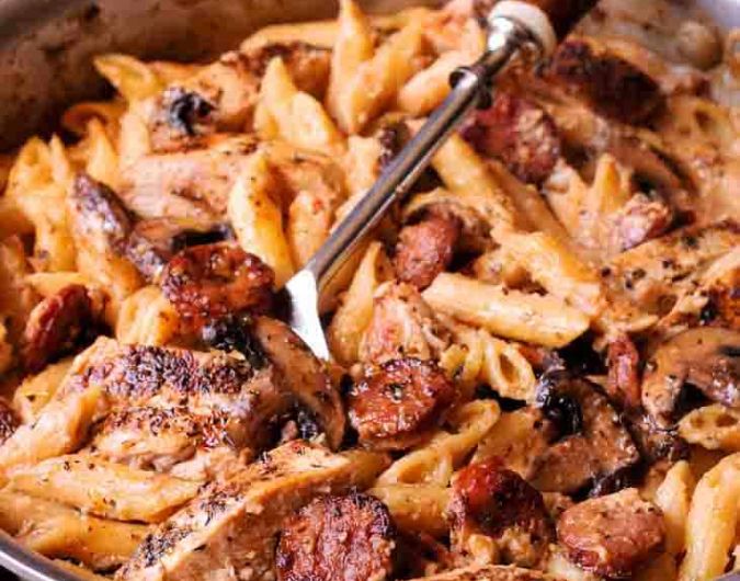 Cajun Chicken and Sausage Pasta in Creamy Parmesan Sauce