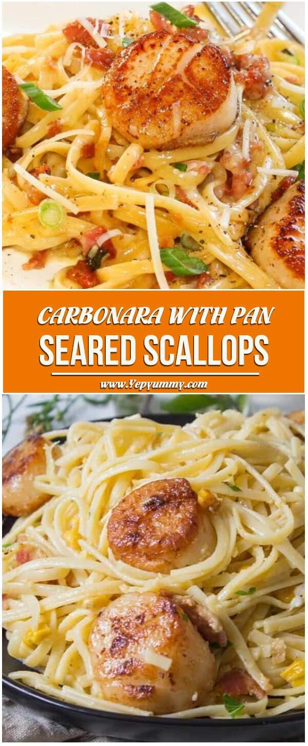 Carbonara with Pan-Seared Scallops