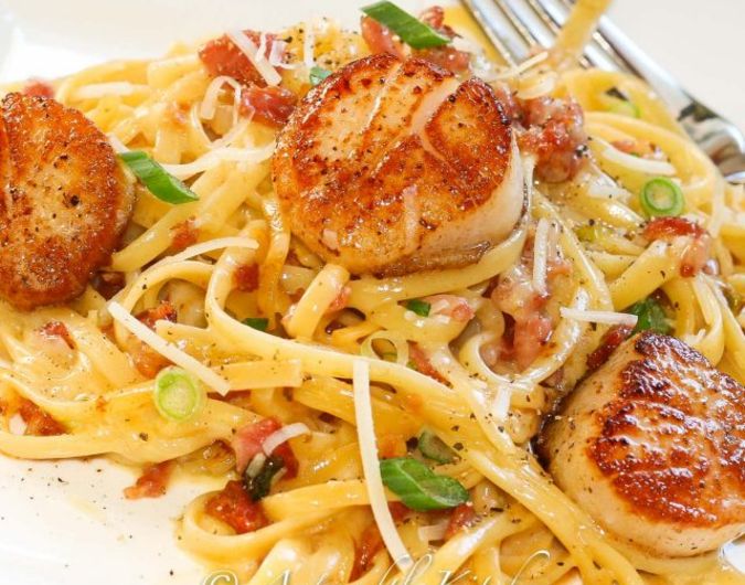 Carbonara with Pan-Seared Scallops