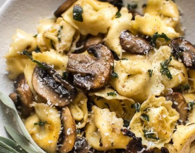 Cheese Tortellini with Butter, Mushrooms, and Crispy Sage