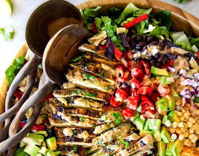 Cilantro Lime Chicken Taco Salad With Creamy Baja Catalina Dressing
