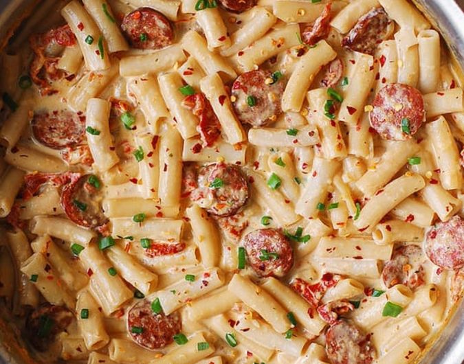 Creamy Mozzarella Pasta with Smoked Sausage
