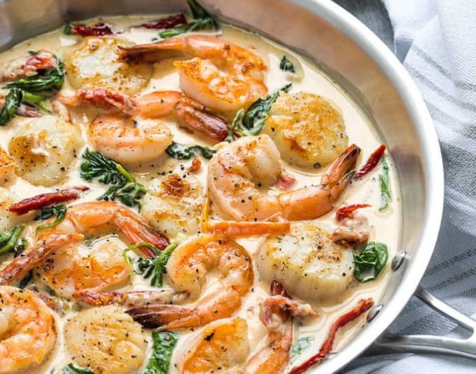 Creamy Tuscan Shrimp and Scallops