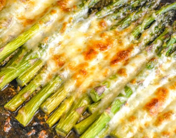 Garlic Roasted Cheesy Sheet Pan Asparagus