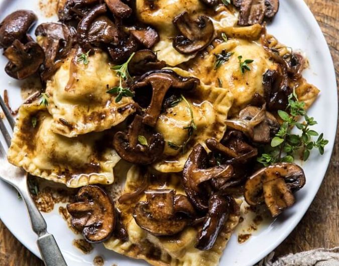 Herby Buttered Balsamic Mushroom Ravioli