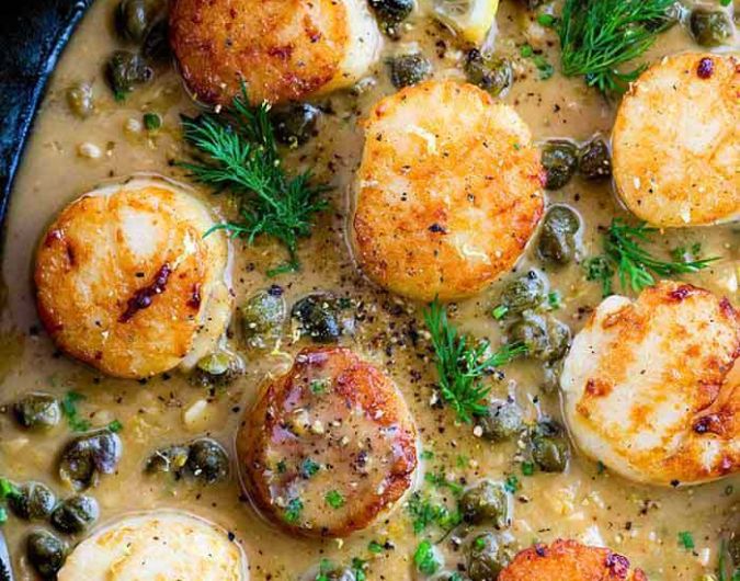 Pan Seared Scallops with Lemon Caper Sauce