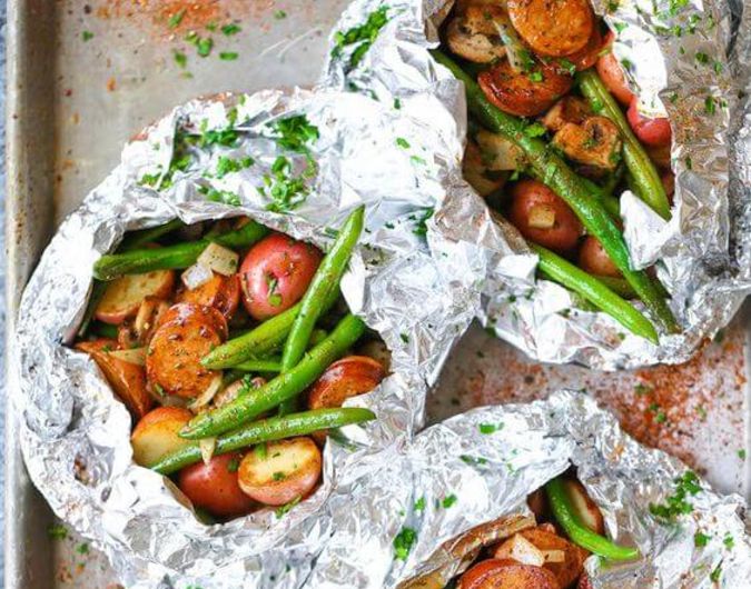 Sausage, Potato and Green Bean Foil Packets
