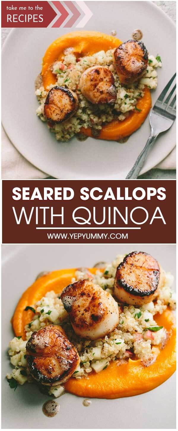 Seared Scallops with Quinoa and Apple Salad and Butternut Squash Puree