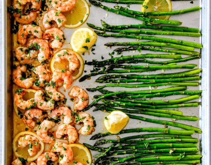 Skillet Lemon Garlic Butter Shrimp with Asparagus