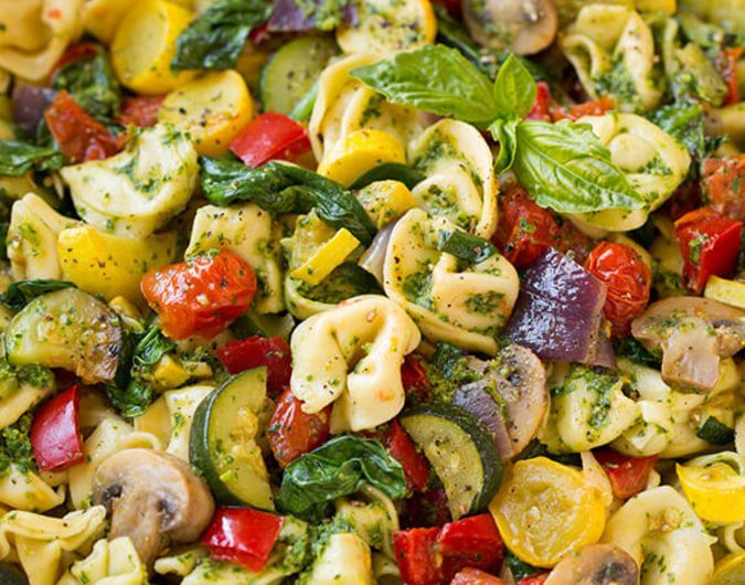 Tortellini with Pesto and Roasted Veggies